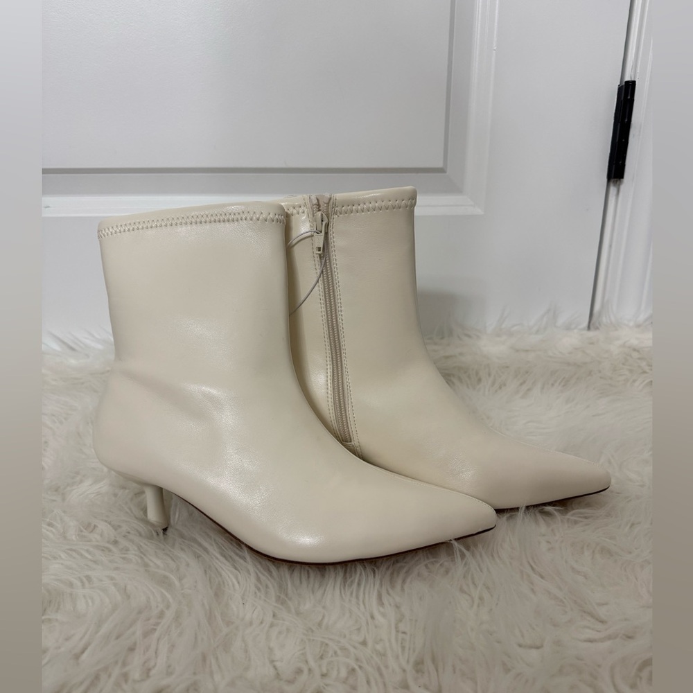 A New Day Elegant White Ankle Boots with Stretch Upper Material